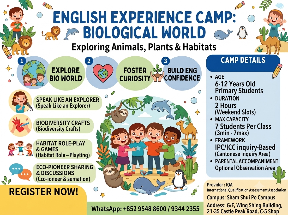 English single-day experience camp 'Living Things' – students exploring animals, plants, and habitats through activities