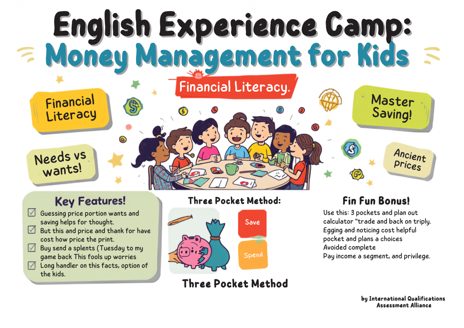 English experience camp 'Money Management for Kids' – learning about money and saving, creating a piggy bank