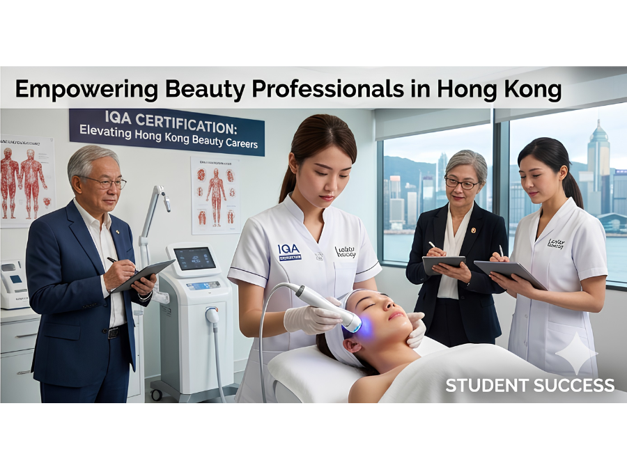 IQA 與閃耀美容學院戰略合作示意圖 – 顯示 IQA 與閃耀美容國際教育及培訓學院的深度合作，共同擔任學術及資歷研發顧問，第三方獨立評審課程品質。
